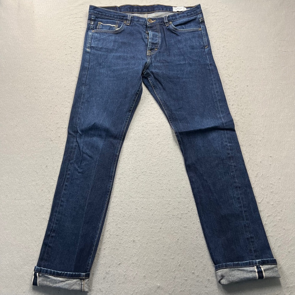 Frank & Oak Selvedge Denim Jeans Mens 34x34 Dark Wash Button Fly Made in USA